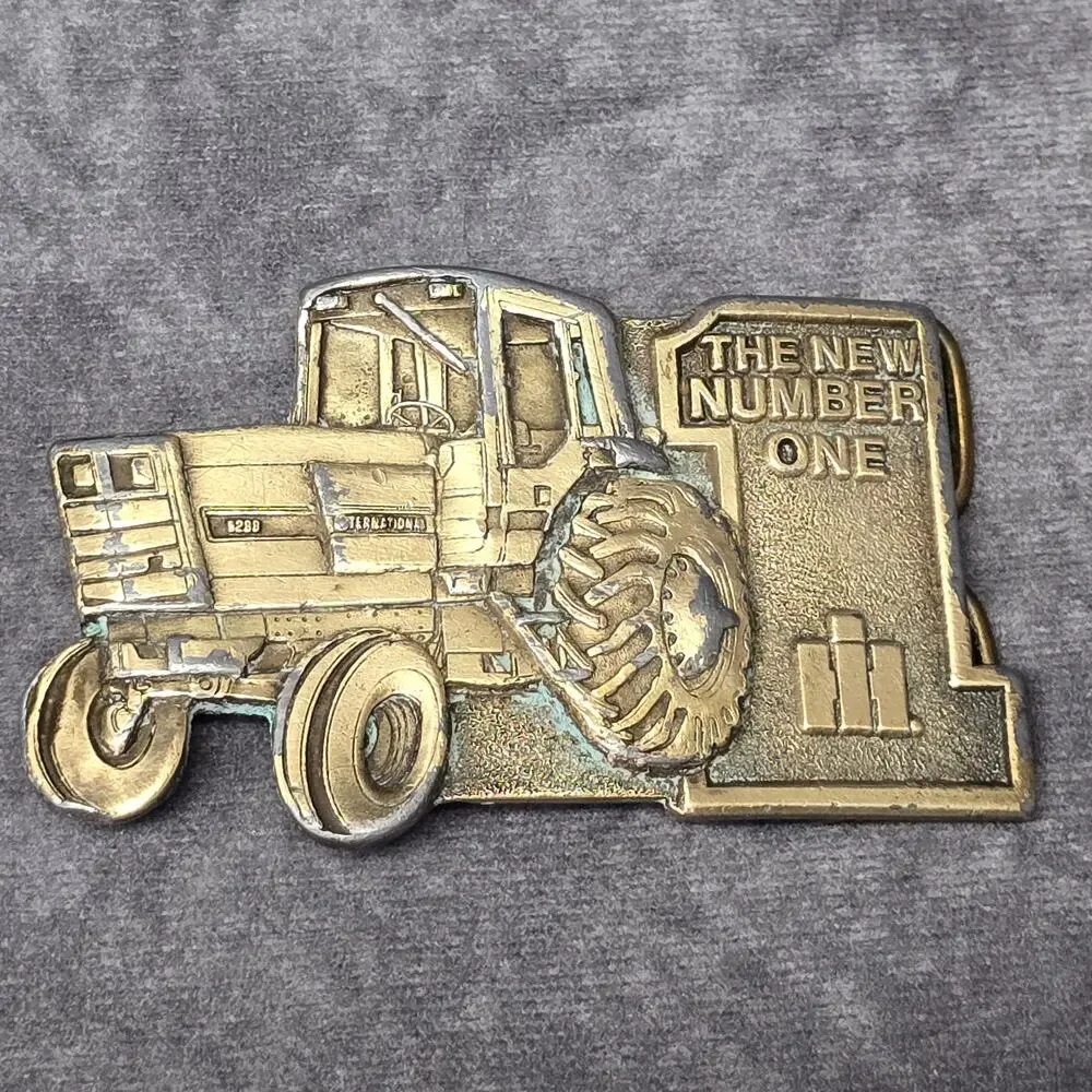 International Harvester Tractor Number One 1 Bronze Pot Cast Metal Belt Buckle